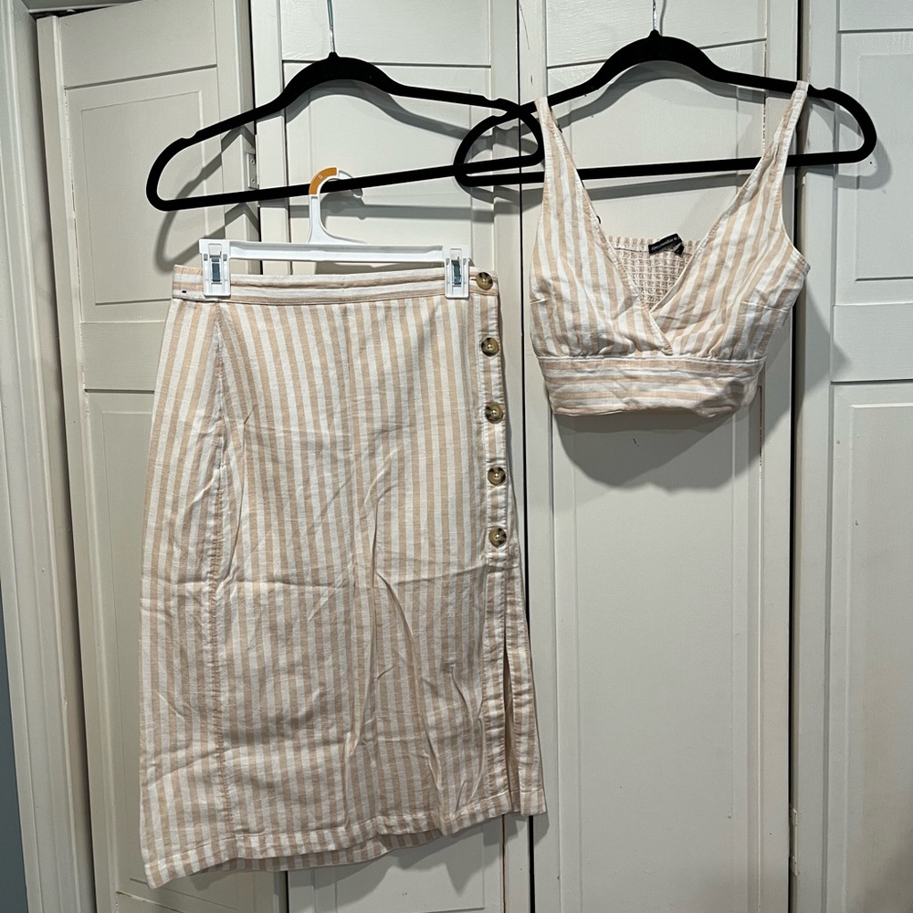 Abercrombie & Fitch Beige Striped Midi Skirt